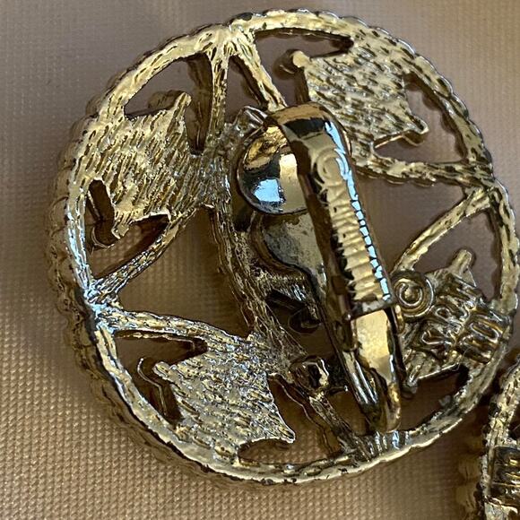 Vintage Sarah Coventry Orange & Green Openwork filigree Brooch matching earrings - Picture 3 of 5